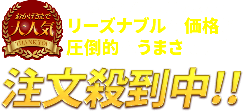 リーズナブルな価格と圧倒的なうまさで現在注文殺到中!!